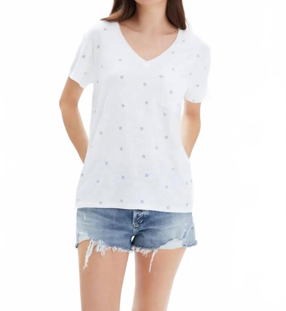 NEW CHRLDR all over stars v-neck wide t-shirt in white